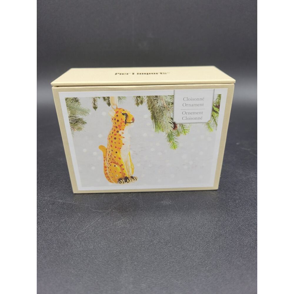 Cloisonné Cat Cheetah Leopard Ornament Gold Red 4.5" Pier 1 Crazy Cat Lady